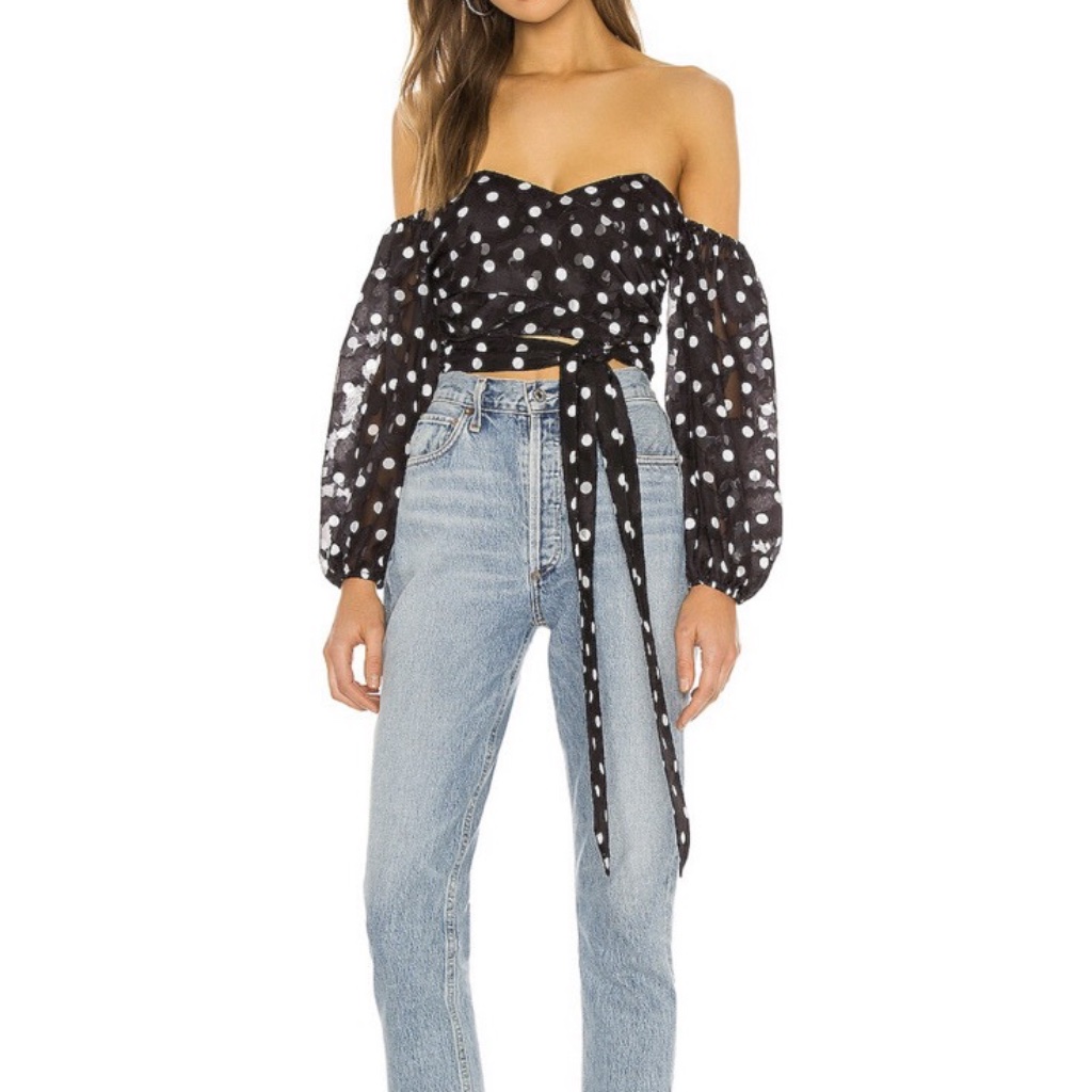 Nwt House Of Harlow 1960 X Revolve Karis Top Black White Dot Xl